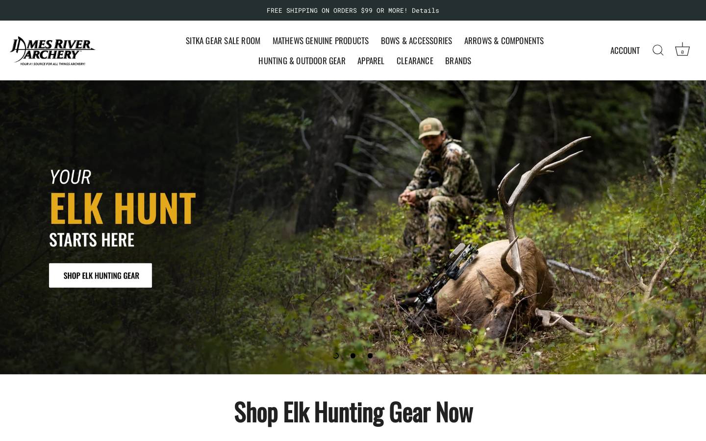 jamesriverarchery.com homepage screenshot