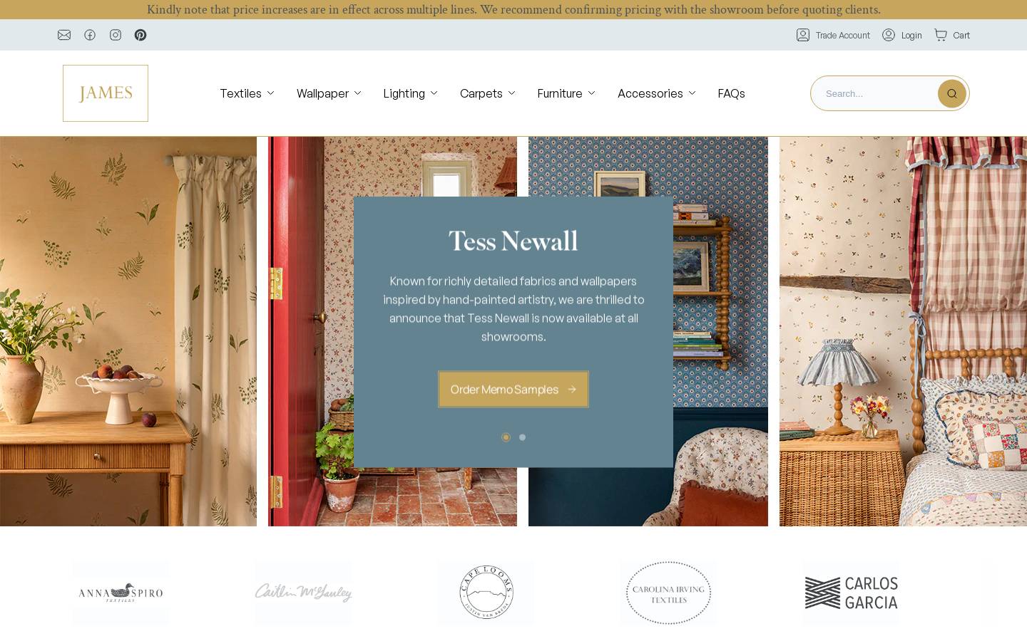 jamesshowroom.com homepage screenshot