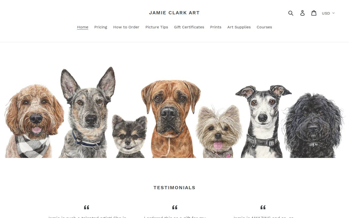 jamieclarkart.com homepage screenshot