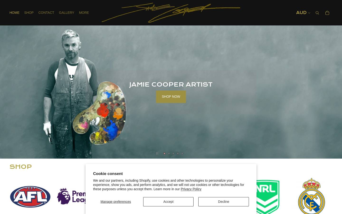 jamiecooperartist.com homepage screenshot