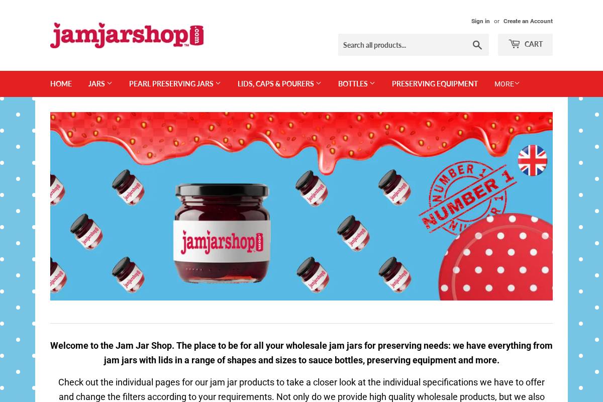Jam Jar Shop homepage screenshot