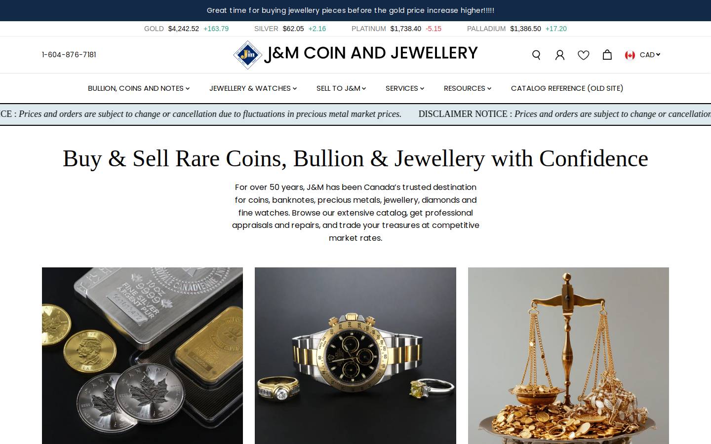 jandmcoins.com homepage screenshot