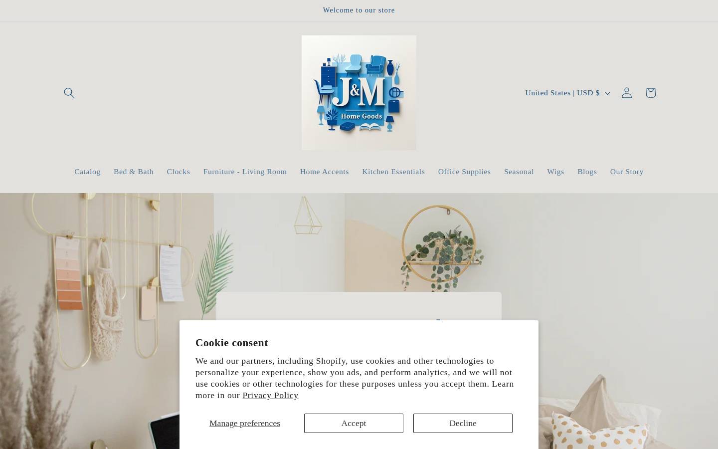 jandmhomegoods.com homepage screenshot