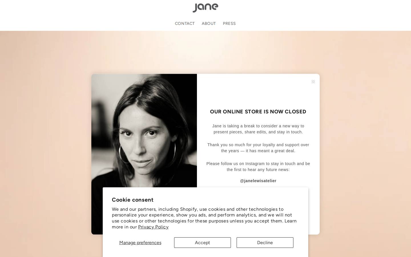 janeatelier.com homepage screenshot