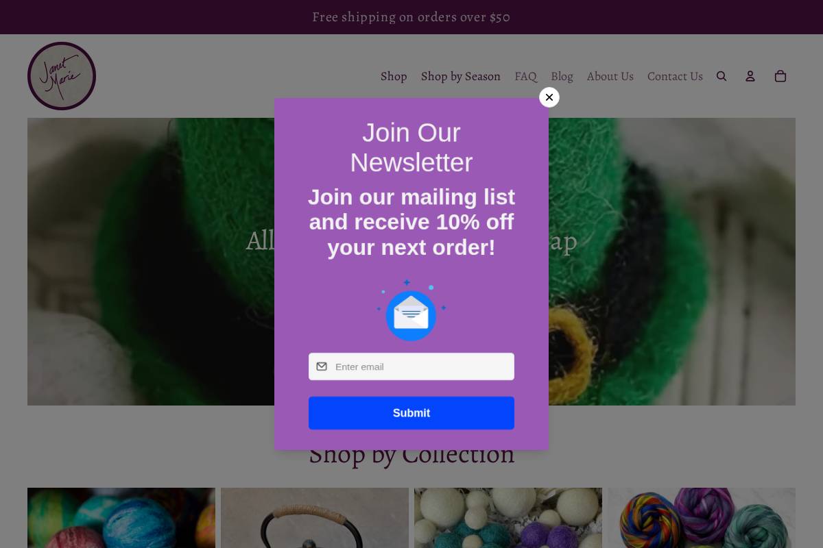 janetmariefeltedgoods.com homepage screenshot