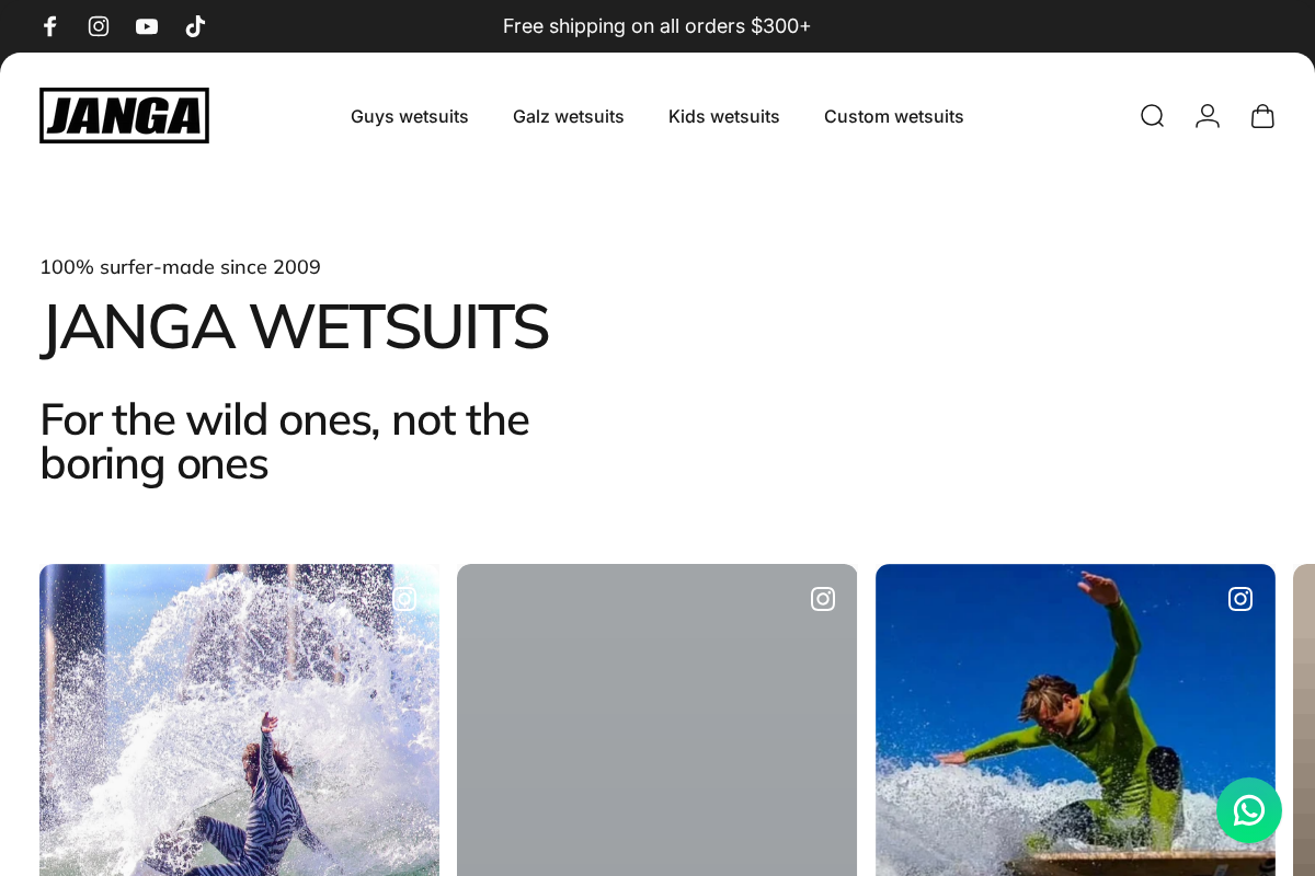 Jangawetsuits homepage screenshot