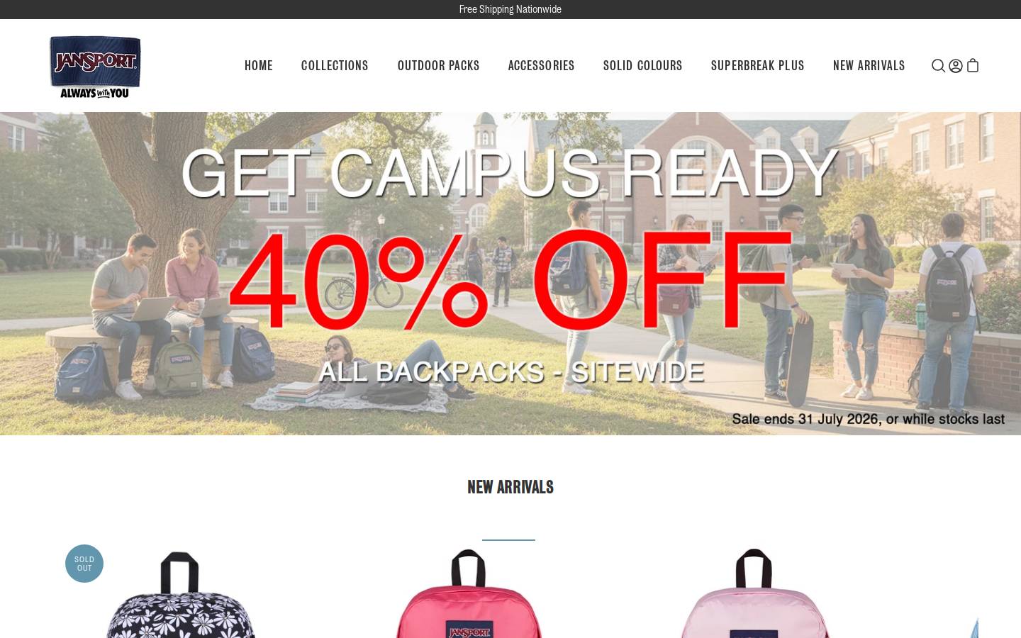 jansport.co.za homepage screenshot