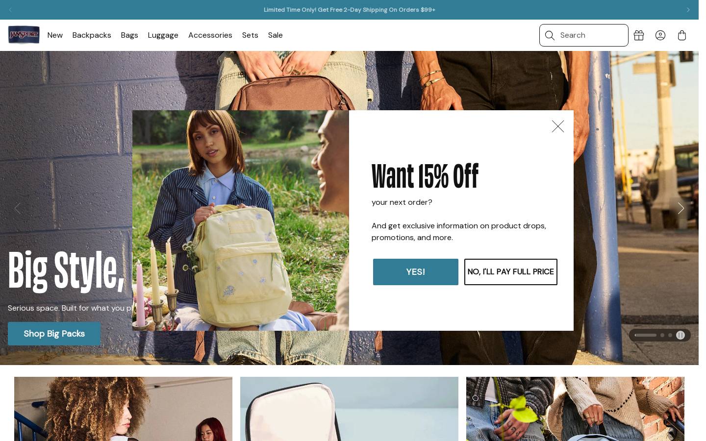 JanSport homepage screenshot