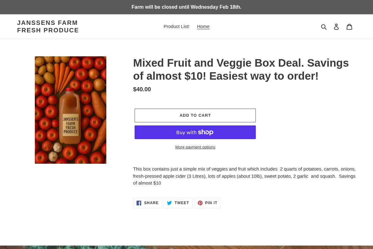 janssensfarmfreshproduce.com homepage screenshot