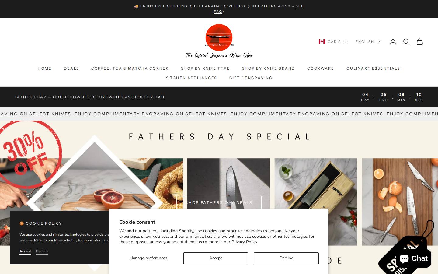 japanchefknife.com homepage screenshot