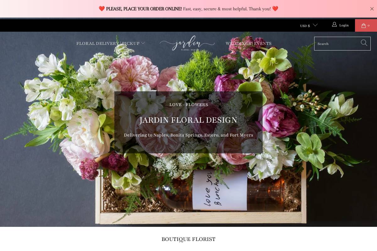 Jardin Floral Design homepage screenshot
