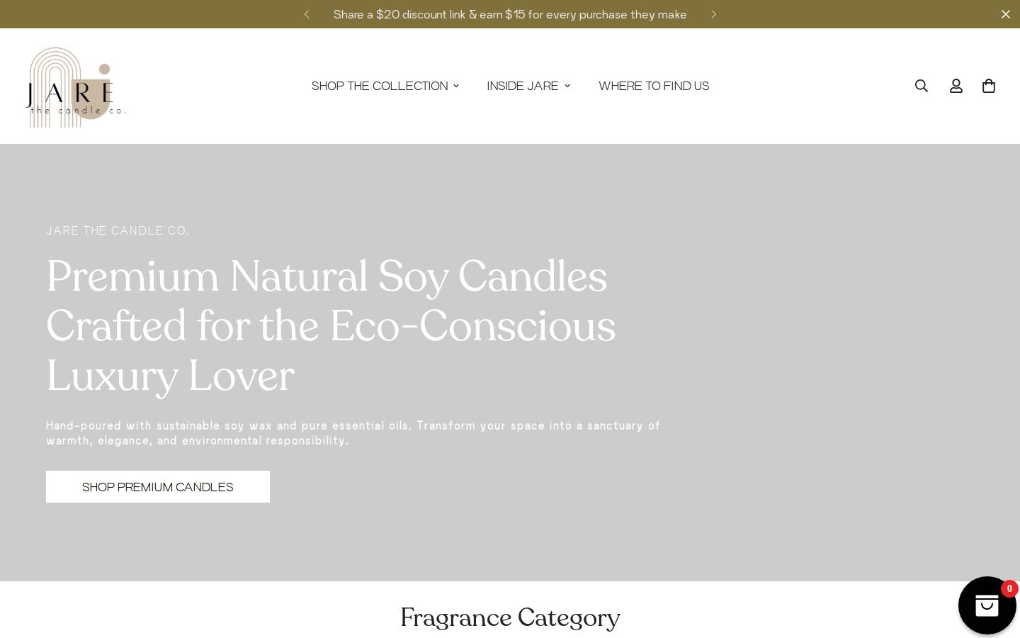 jarecandles.com homepage screenshot