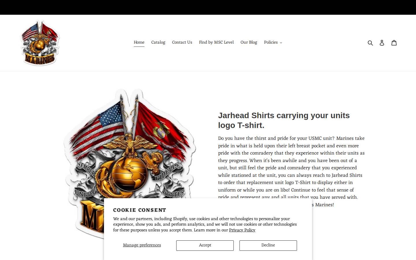 jarheadshirts.com homepage screenshot