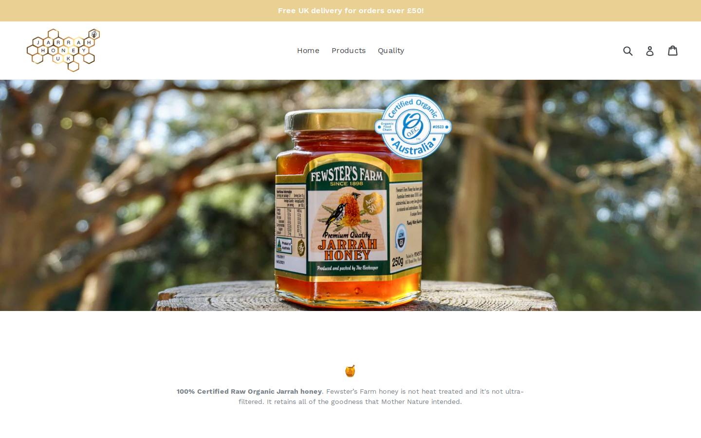 Jarrah Honey UK homepage screenshot