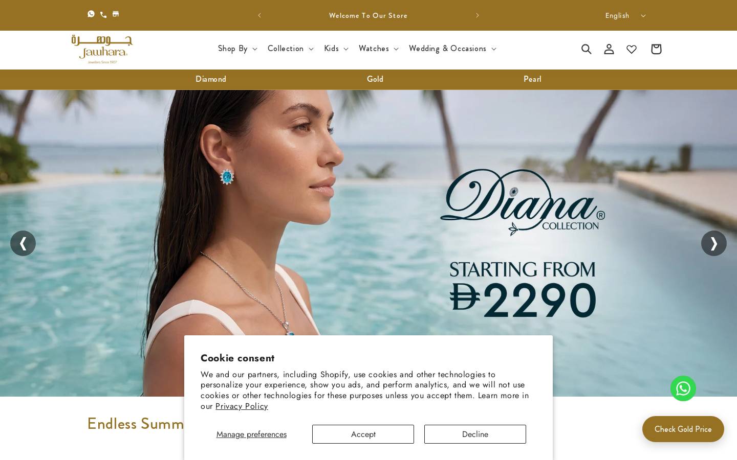 jawharajewellery.com homepage screenshot