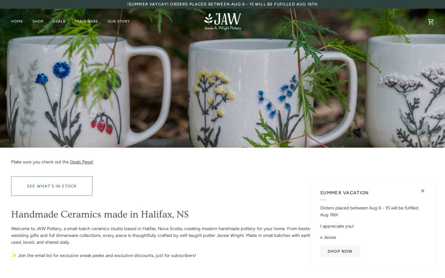 jawpottery.com homepage screenshot
