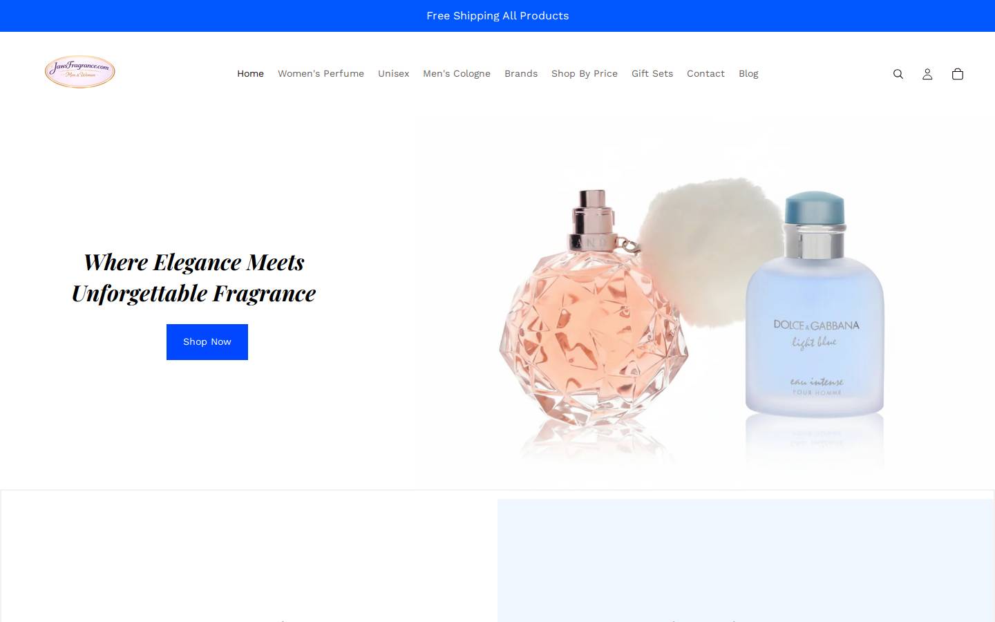 jawsfragrance.com homepage screenshot