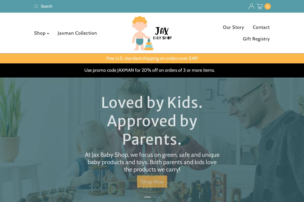 jaxbabyshop.com homepage screenshot