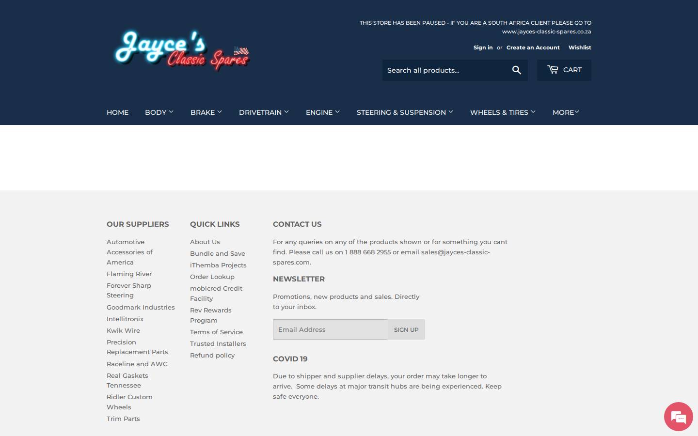 jayces-classic-spares.com homepage screenshot