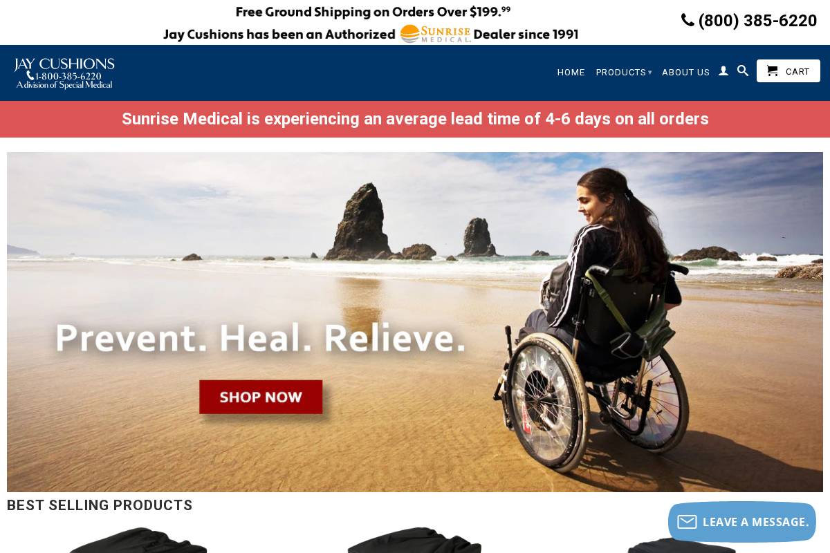 jaycushions.net homepage screenshot