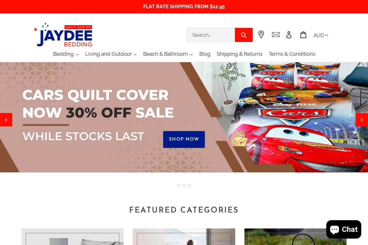 jaydeebedding.com homepage screenshot