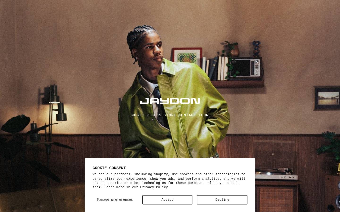 jaydonmusic.com homepage screenshot