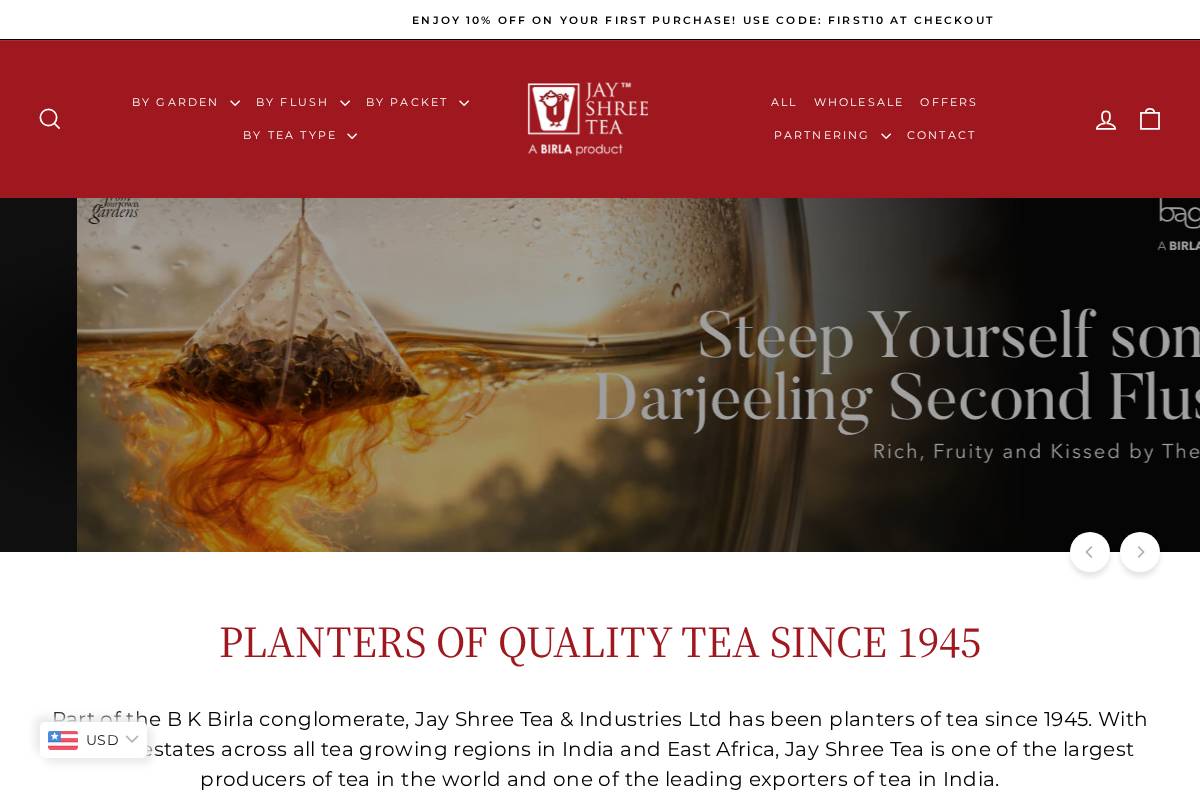 jayshreetea.com homepage screenshot