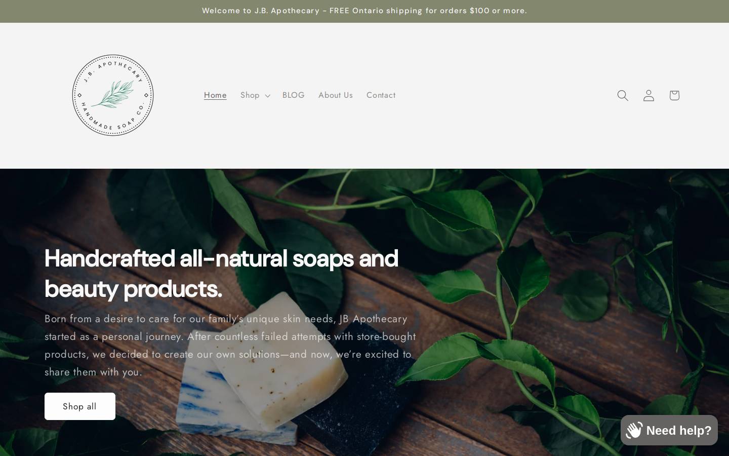 jbapothecary.ca homepage screenshot