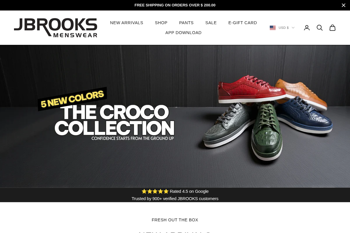 JBROOKS | MENSWEAR homepage screenshot