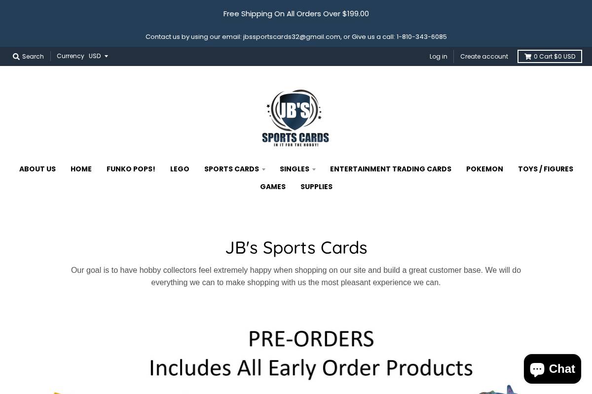 jbssportscards.net homepage screenshot
