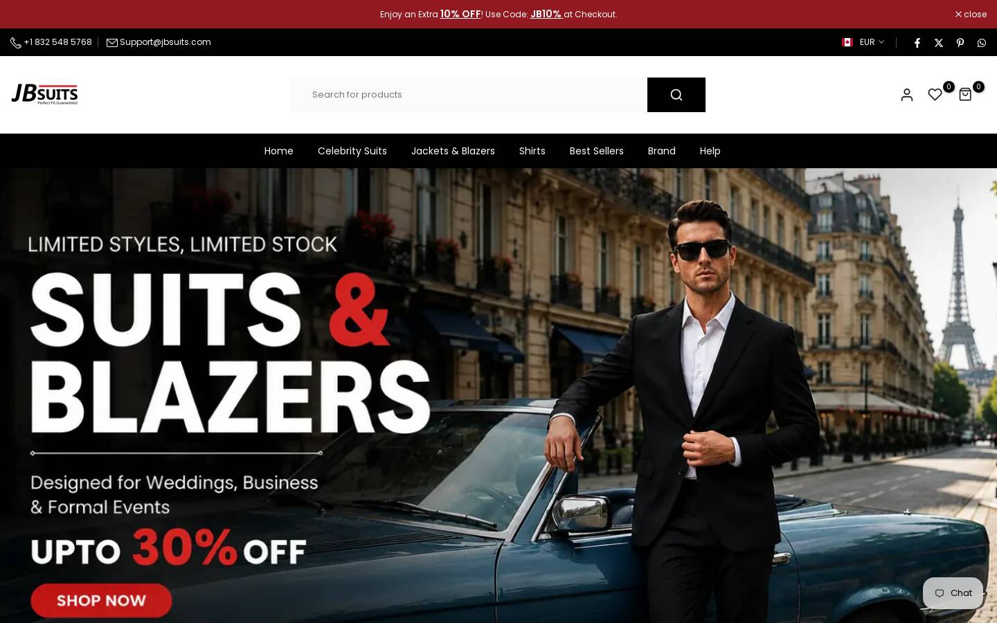 JB Suits homepage screenshot