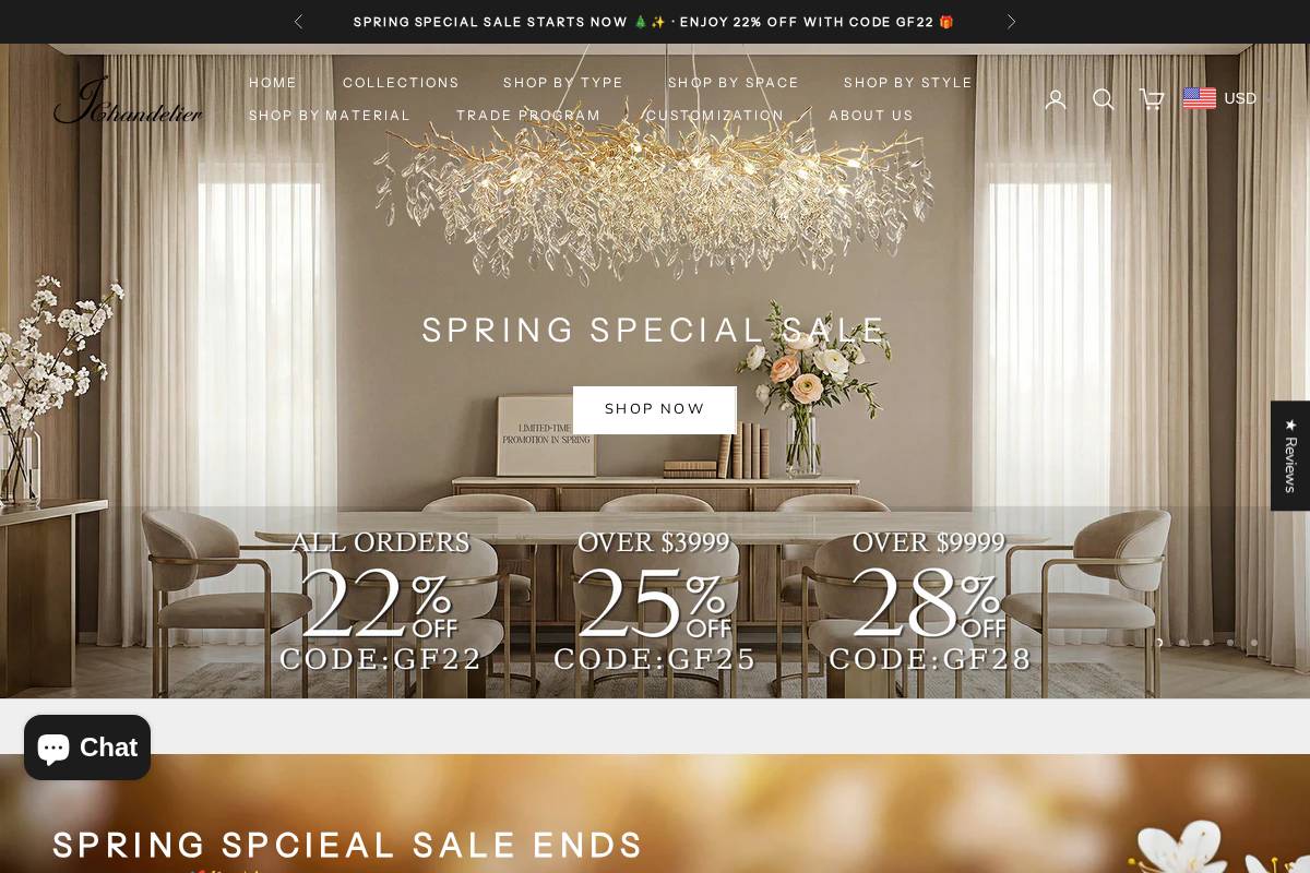 Jchandelier homepage screenshot