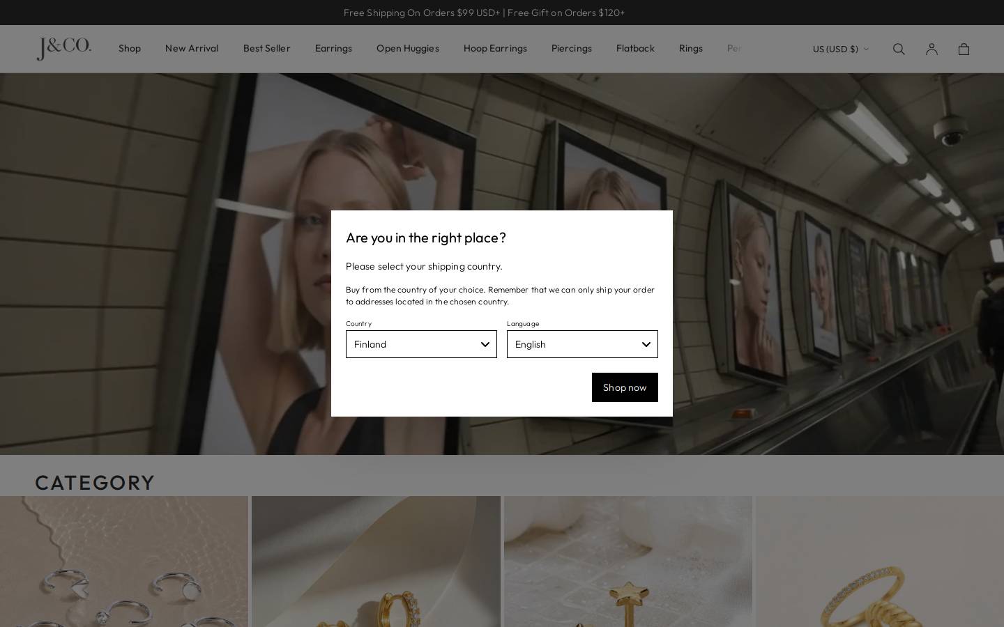 J&Co Jewellery homepage screenshot