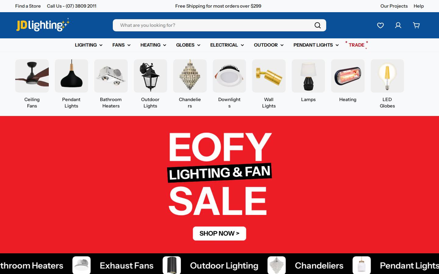 JD Lighting homepage screenshot