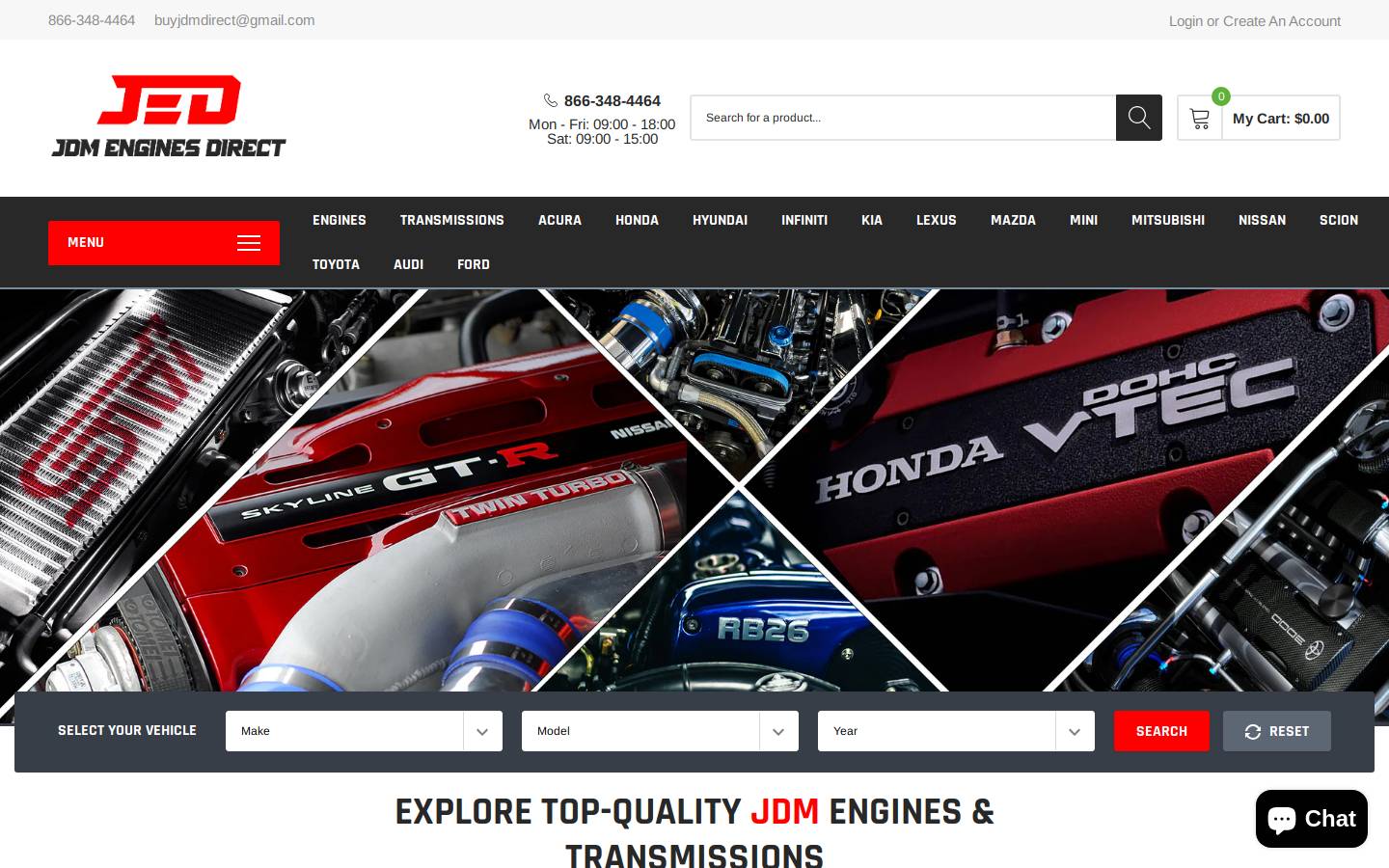 jdmenginedirect.com homepage screenshot