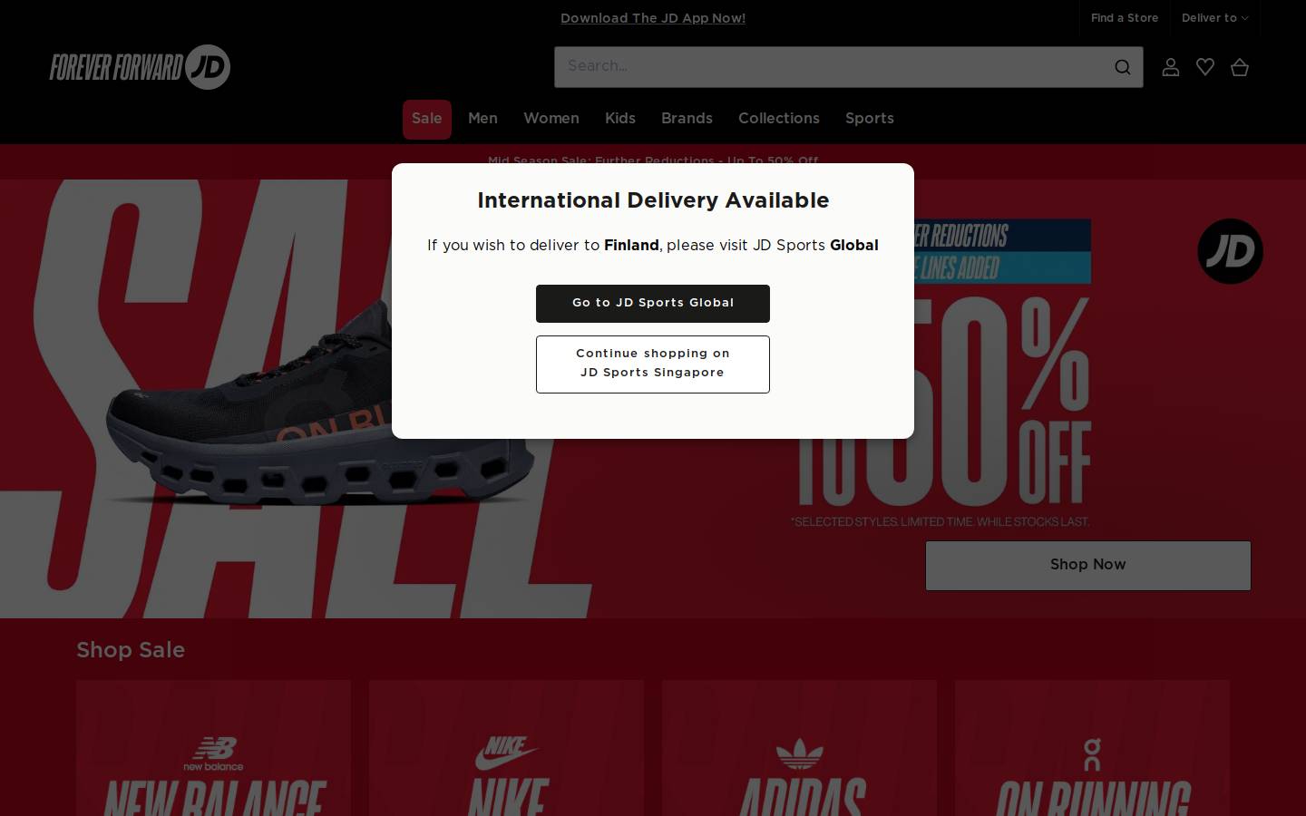 JD Sports homepage screenshot