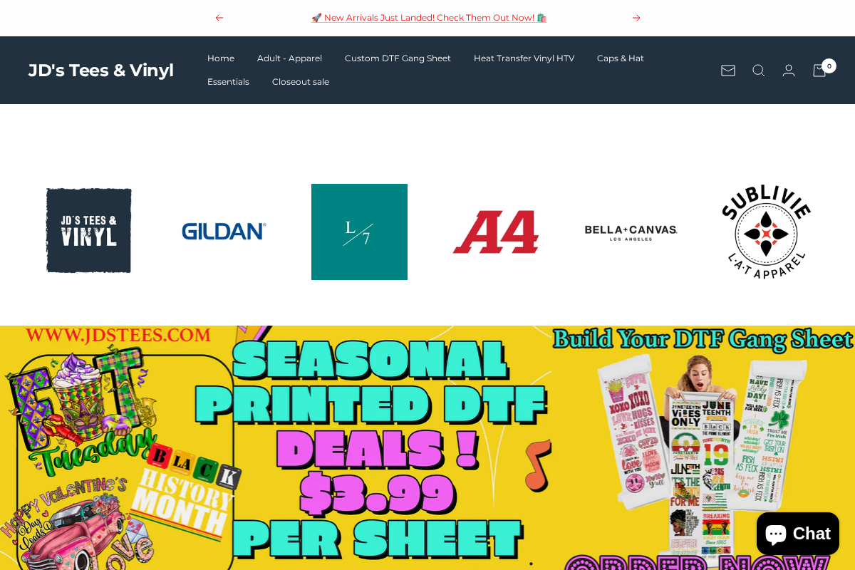 JD's Tees & Vinyl homepage screenshot