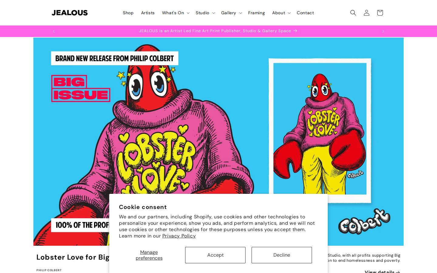 jealousgallery.com homepage screenshot