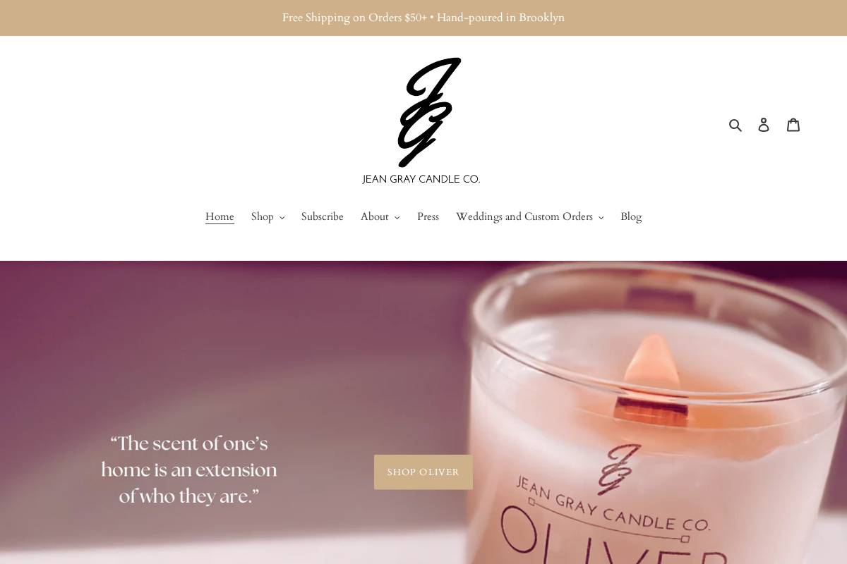 jeangraycandleco.com homepage screenshot