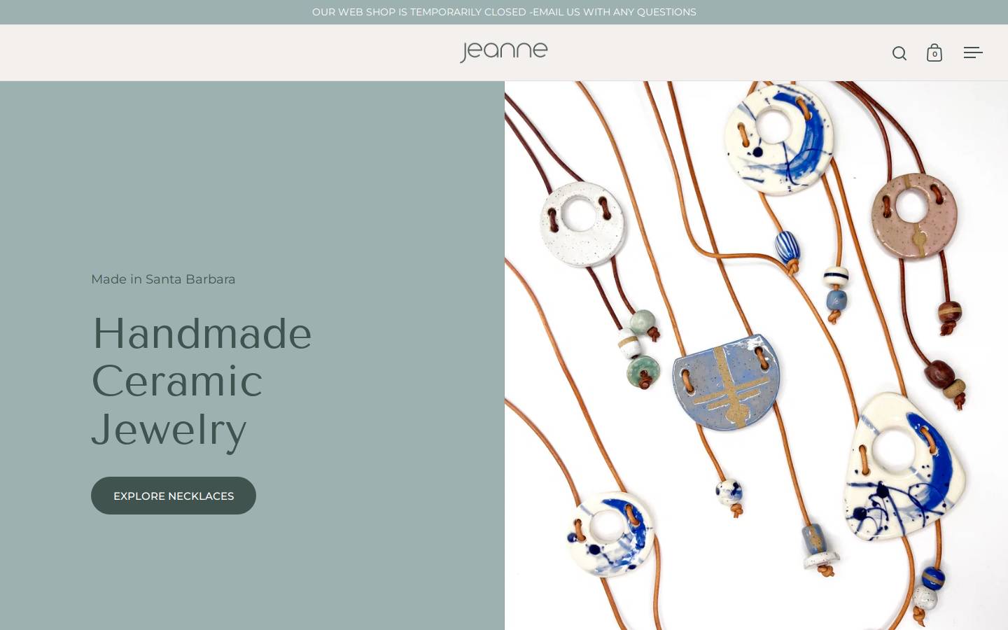 jeanneceramics.com homepage screenshot