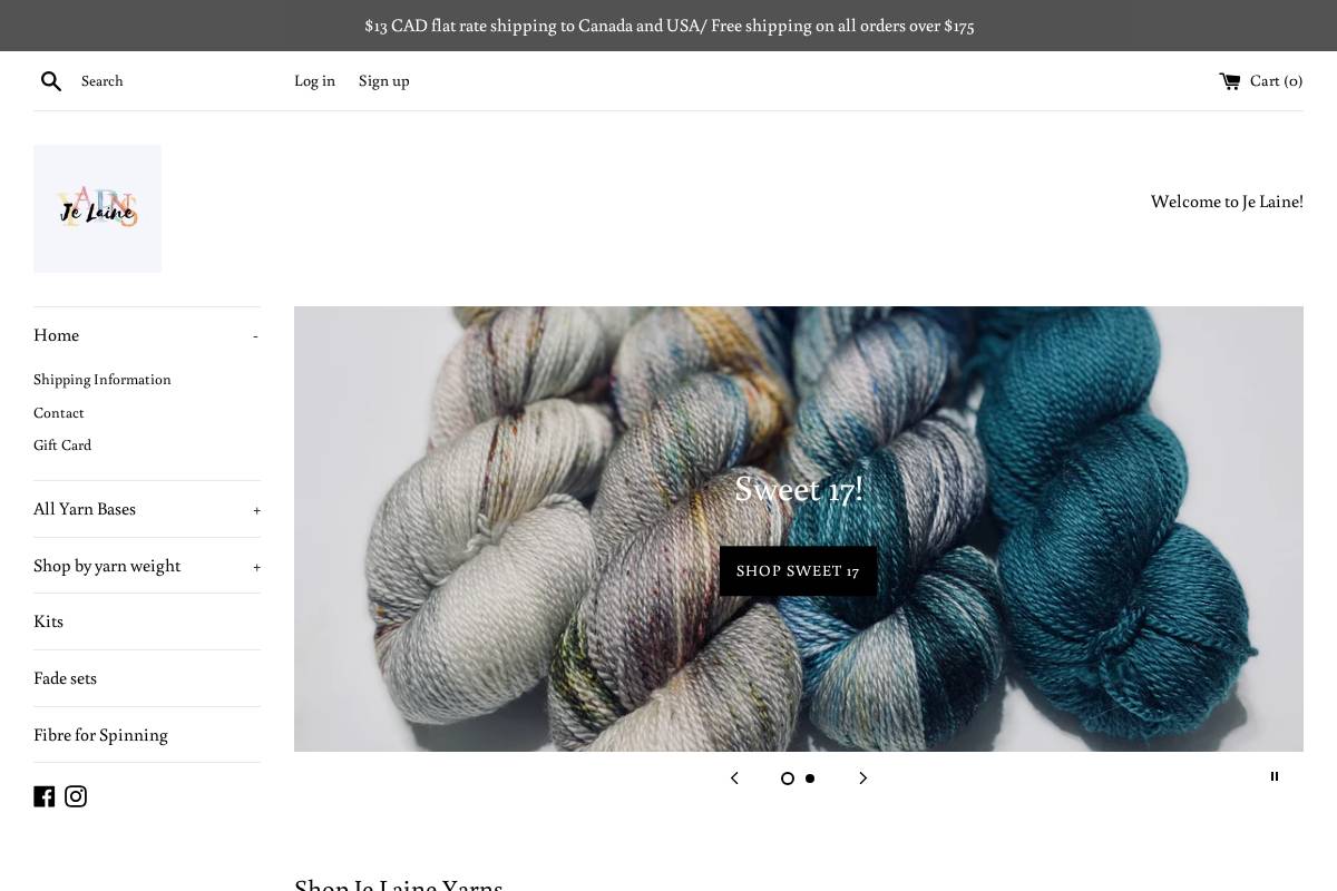 jelaineyarns.com homepage screenshot