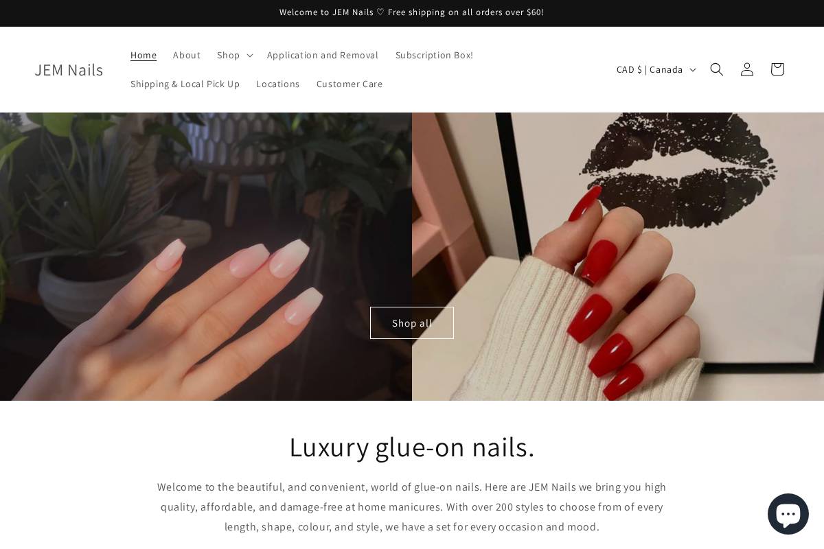 jemnails.ca homepage screenshot