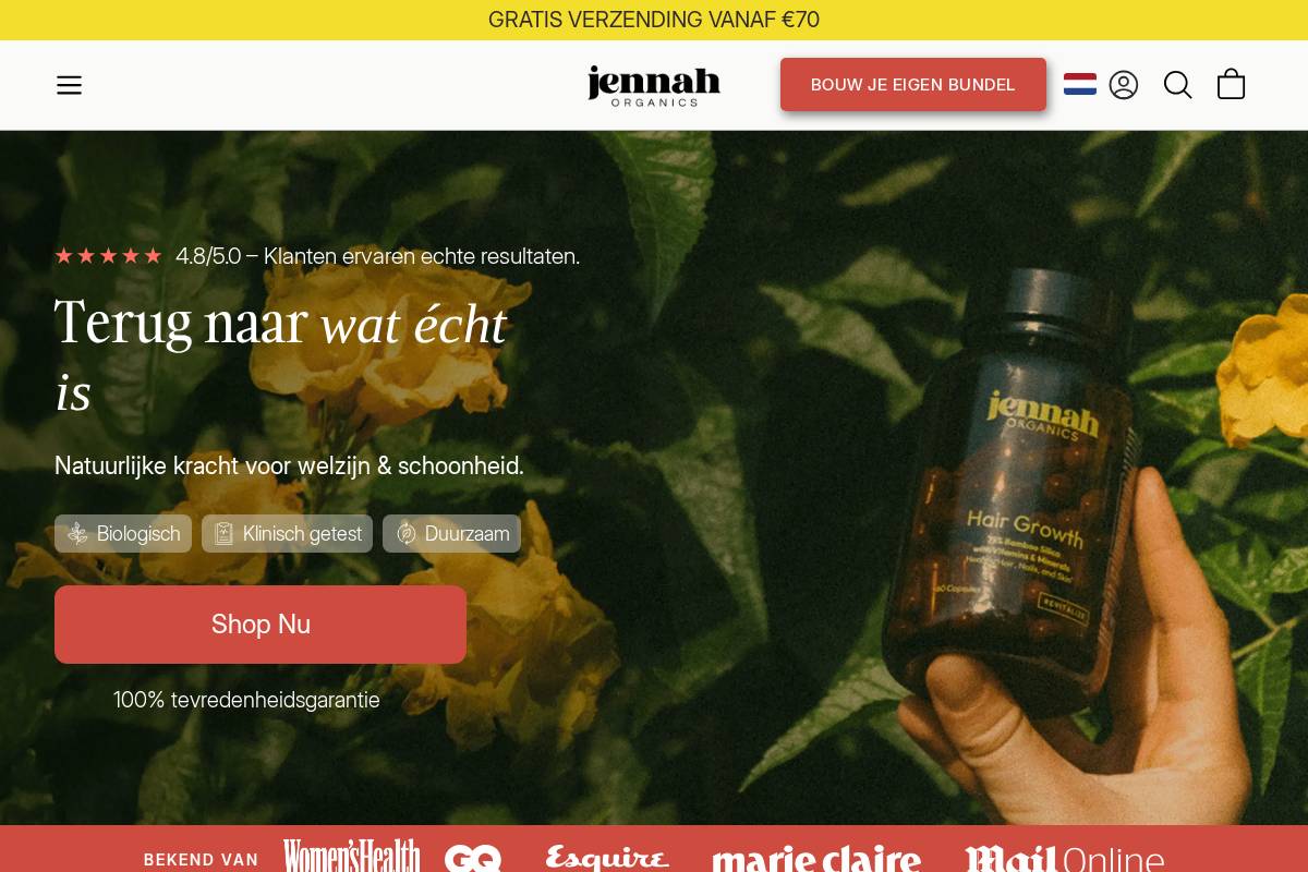 jennahorganics.com homepage screenshot