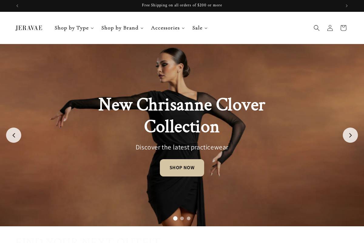 JERAVAE Dance Wear homepage screenshot