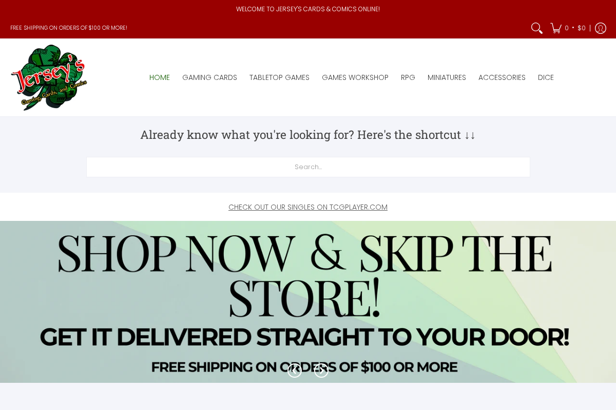 Jersey's Cards & Comics homepage screenshot