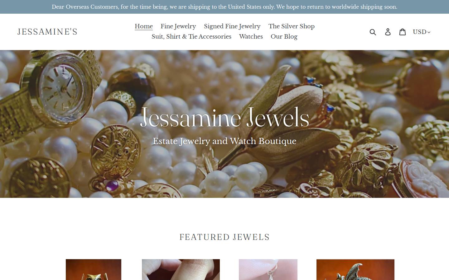 jessaminejewels.com homepage screenshot