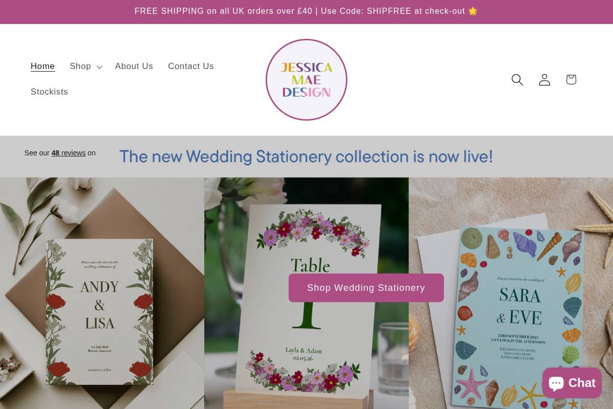 Jessica Mae Design homepage screenshot