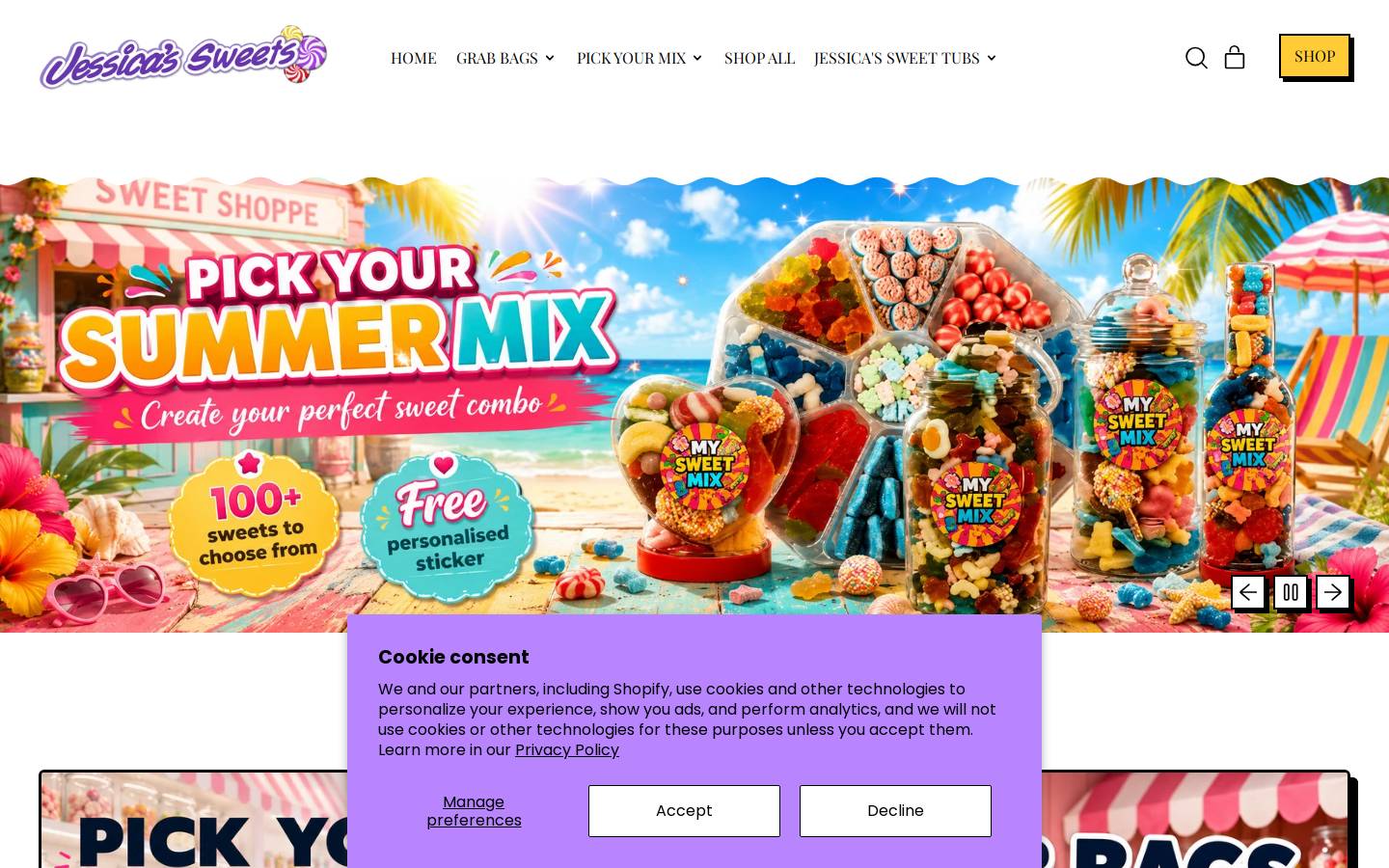 Jessicassweets homepage screenshot