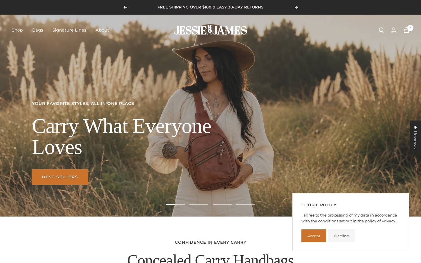 jessiejameshandbags.com homepage screenshot