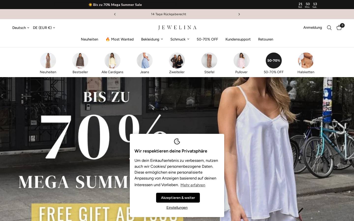 Jewelina homepage screenshot